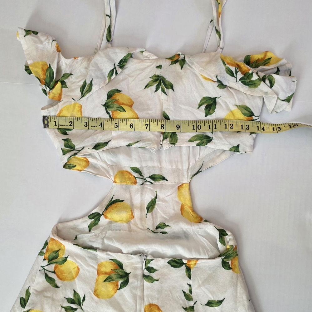 Lemon Print Mini Dress Cutout Off Shoulder Cottagecore Amalfi Coast Euro Summer - Picture 6 of 6